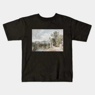 A Church and Village seen from a Riverside Footpath Kids T-Shirt